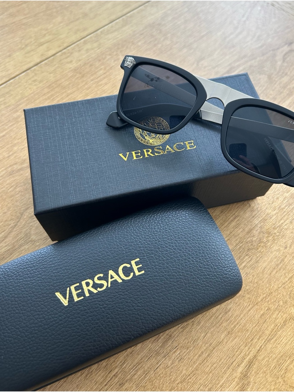Versace Matte Black Sunglasses with Gold Emblem